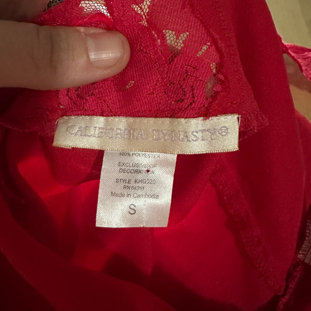 Vintage California Dynasty Red Satin Lace Lingerie Slip Dress w/ Leg Slit Sz S - Picture 9 of 10